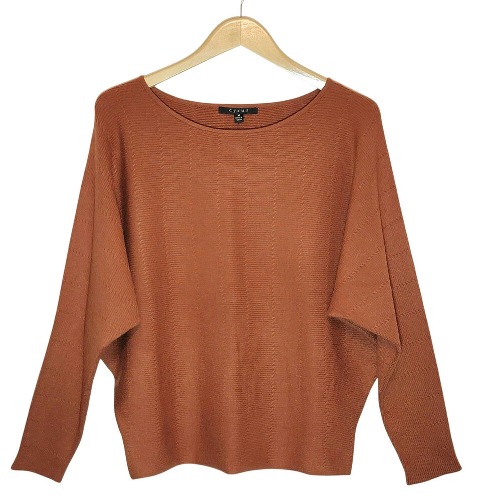 Cyrus NWT Dolman Sleeve Knit Pullover Sweater Rust Orange Scoopneck M Cozy